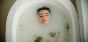 Woman floating in water, symbolizing healing beneath the surface and trauma-informed somatic work.