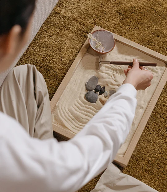 Open journal and grounding objects used as a visual metaphor for somatic reflection and inner awareness